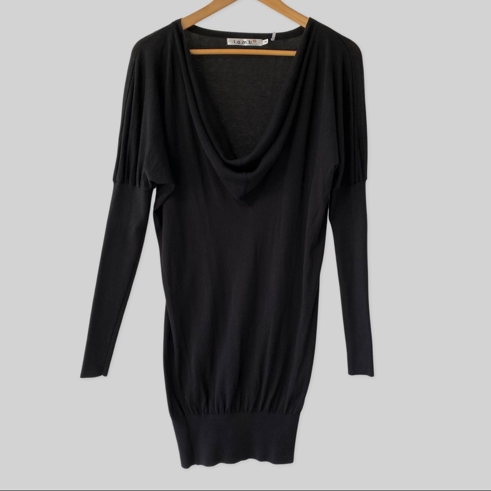 l.a.m.b. Black Cowl Neck Silk Mix Knit Long Sleeve Sweater P/S ($360)